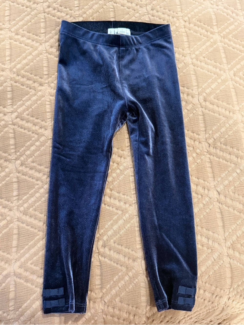 Janie and Jack Navy Velvet Leggings with Ankle Bow Trim